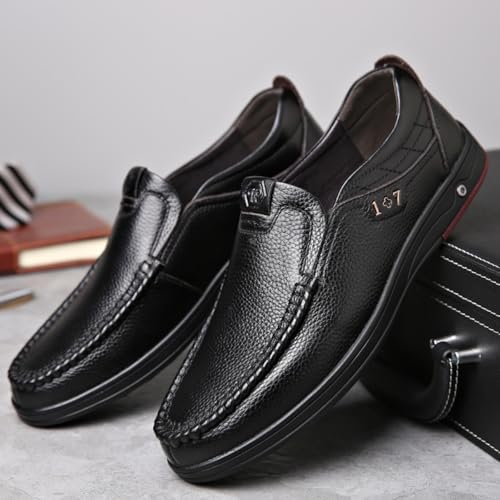 Men’s Premium Leather Business Slip-Ons - Full-Grain Cowhide Upper, Ultra-Thin Driving Sole, TPU Midfoot Shank, Elastic Collar - for Office, Commuting & Executive Driving2