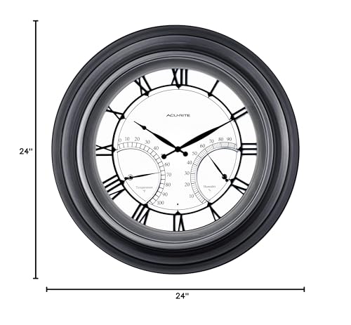 Image of AcuRite 24 inch Illuminated LED Large Outdoor Decorative Clock with Thermometer and Hygrometer Combo (75026M), Pewter
