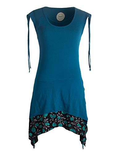 Vishes - Alternative Bekleidung - Ärmelloses Lagen-Look Elfen Zipfelkleid aus Baumwolle türkis 40-42