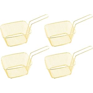 MIK Funshopping 4 stuks mini frituurmanden voor het serveren van friet, shrimps, tapas (goud)
