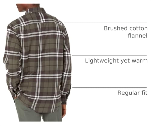 Image of Amazon Essentials Men's Regular Fit Long-Sleeve Flannel Shirt, Soft Brushed Cotton, Lightweight yet Warm