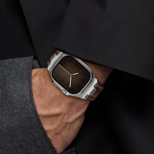 Image of Leather bands Compatible With Apple Watch Ultra Band 49mm 46mm 45mm 44mm 42mm, Superior Genuine Leather Rugged Metal Connector Durable Strap for Men iWatch Ultra3 2 1,Series 11 10 9 8 7 6 5 4 3 SE3 SE