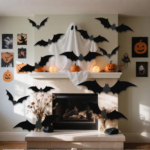 Decoración de murciélagos 3D pegatinas PVC Halloween 48 pzas miniatura 3