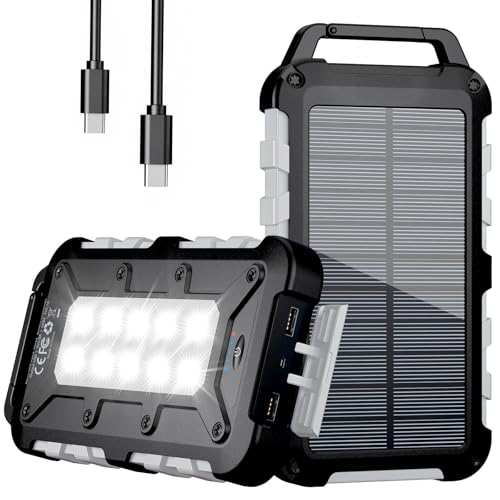 Solar Powerbank Outdoor 26800mAh, PD15W Tragbare Solar Ladegerät mit Solarpanel USB C Externer Akku...