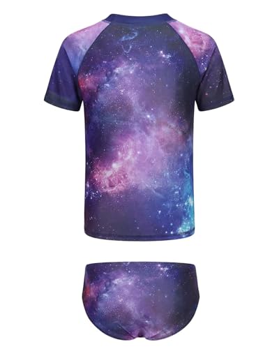 Image of Girls Two Piece Swimsuits Short Sleeve Rash Guard Swim Shirt Bikini Bottom Swim Set Bathing Swim Set Swimwear 3-16 Years