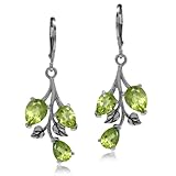 5.52ct. Natural Peridot 925 Sterling Silver Leaf Leverback Dangle Earrings
