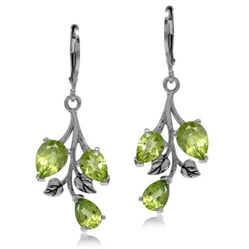 Silvershake 5.52ct. Natural Peridot 925 Sterling Silver Leaf Leverback Dangle Earrings