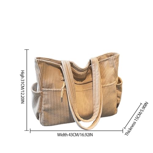 Image of Corduroy Tote Bag for Women, Multiple Pockets Large Hobo Shoulder Bag for Office & Shopping, Zipper Casual Handbags