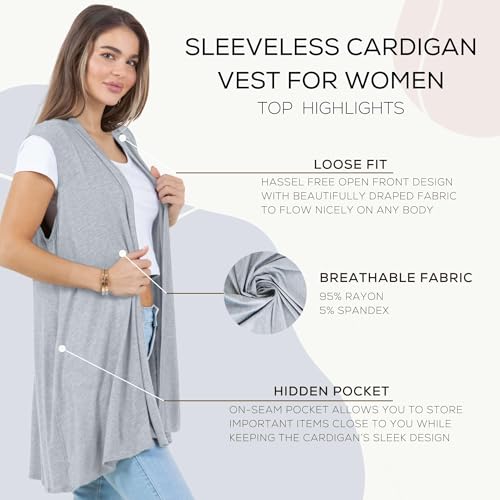 Image of Azules Sleeveless Long Cardigan for Women with Pockets - Lightweight Open Front, Flowy Dressy Layer for Work or Casual Wear