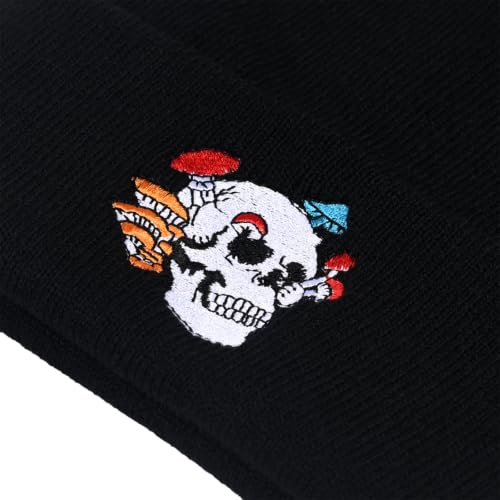 Image of Embroidered Skeleton Beanie Hat Winter Stretch Knit Skull Cap for Men Women