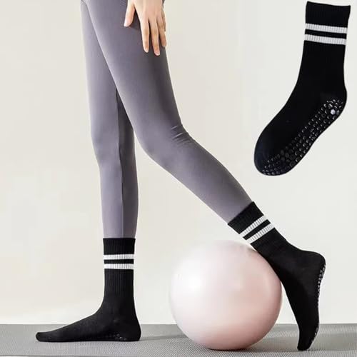 Image of Pilates Socks for Women with Non Slip Grippers, Yoga Crew Socks for Barre Hospital Sticky Slipper Socks,Women's Athletic socks, 4 Pairs(Black /White /Pink /Purple)