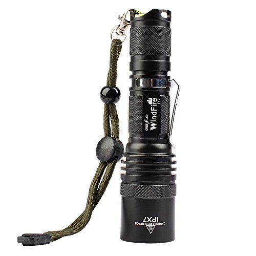 WindFire F17 LED Torch 1200 Lumen 5 Modes Super Bright XM-L2 T6 Led Waterproof Spot Flashlight Lamp With Clip and Lanyard for Hiking Biking Fishing Outdoor Indoor Activities (No Battery)