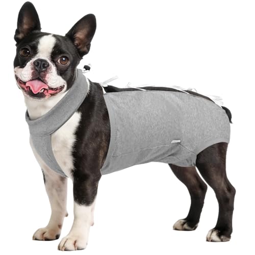 Image of BARKLESS Recovery Suit for Dogs, Soft Surgical Onesie for Female Spay | Breathable Cotton Body Suit for Dog After Surgery to Prevent Licking Abdominal Wounds, Cone Alternative (Grey, M)