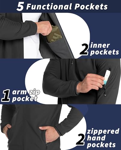 33,000ft Jacke Herren Wasserdichte Atmungsaktiv Softshelljacke - Übergangsjacke Winddichte Regenjacke Wanderjacke mit Kapuze Schwarz L