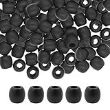 Mandala Crafts 200 Matte Black Large Hole Barrel Wooden Beads for Crafts Macrame DIY Jewelry Braid Dreadlock Hair Beads