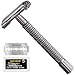 WEISHI Butterfly Open Double Edge Safety Razor for Men, Nostalgic Long Handle with 5 Stainless Razor Blades, Reusable Wet Shave Tool for Smooth, Close Shave
