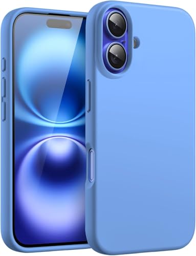 Image of DIZORO Compatible for iPhone 16 Plus Case 6.7, Slim Liquid Silicone Case 3 Layers Full Covered Soft Gel Rubber Phone Case Protective Cover 6.7 Inch - Azure Blue