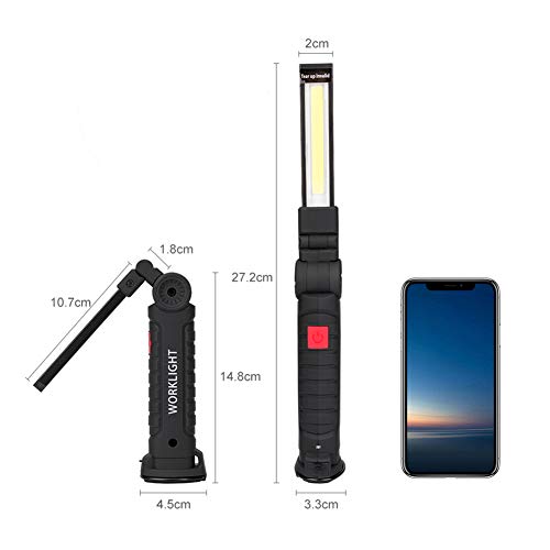 Led Work Light, Coquimbo Rechargeable Work Lights with Magnetic Base 360°Rotate and 5 Lighting Modes Ultra Bright COB Flashlight Inspection Lamp for Car Repair, Home Using and Emergency (27x4.5cm) - Thumbnail 3