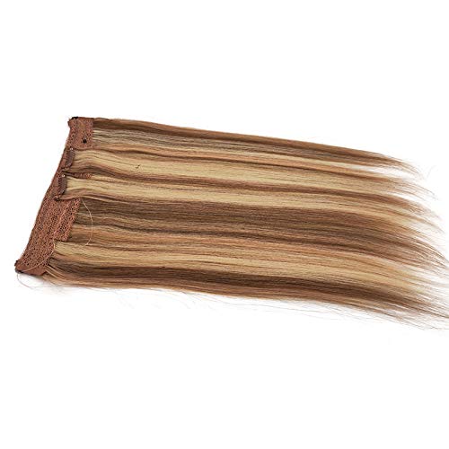 20inch Brown Blonde Highlighted Color Hidden Invisible Crown Human Hair Extensions, Flip Halo Remy Human Hair Extensions, One Piece Secret Miracle Wire Hairpiece Mixed Color Translucent Fish Line Hair