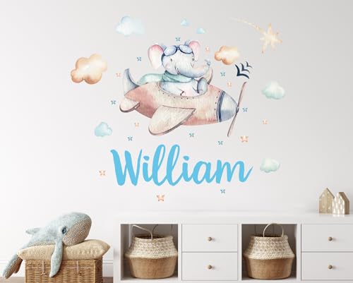 Vinilo decorativo personalizado elefante y avión para habitación infantil miniatura 3