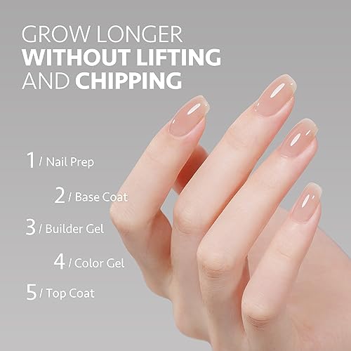GAOY Builder Gel for Nails, 16ml Nail Strengthener in a Bottle, Nail Extension Hard Gel, Soak Off Long Lasting UV Light Cure, 1729 Nude Jelly, Base Coat Top Coat Needed