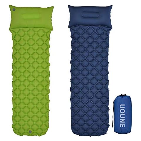 UOUNE Ultralight Sleeping Mat with Pillow Inflatable Air Camping Pad - Waterproof and Moistureproof - Compact and Portable Mattress for Outdoor, Sport, Hiking, Backpacking, Traveling (Blue-Green) Cover