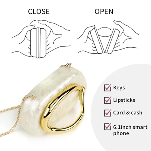 Image of Women Acrylic Clutch Purse Metal Handle Evening Bag Trendy Box Shoulder Crossbody Bag Handbag for Wedding Party Causal