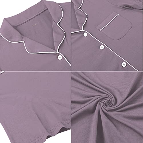 Image of Samring Pajama Nightgown for Women Short Sleeve Button Down Boyfriend Night Gown Nightdress Sleep Shirts