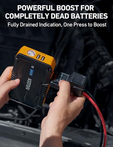 Image of AstroAI S8 Car Battery Jump Starter, Car Jumper Starter Battery Pack for Up to 6.0L Gas & 3.0L Diesel Engines, 12V Portable Jump Box with 3 Modes Flashlight and Jumper Cable(Yellow)