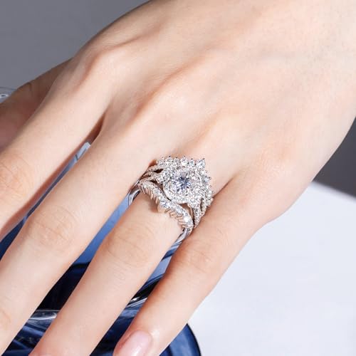 CannyCat Oval Cut Moissanite Wedding Ring Sets for Women Infinity 3.88 CTTW Moissanite Cathedral Rings with Curved Enhancers Bridal Set Anniversary Engagement Ring Set (size-6)3