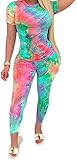 FIOMVA Womens 2 Piece Fall Outfit Tie Dye Colorful Print T-shirt Bodycon Pants Tracksuit Set (Tie Dy
