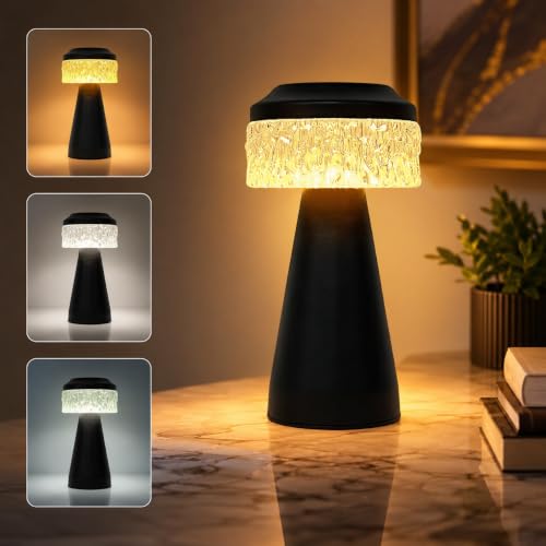 Image of One94Store Table Lamp Type-C Charging 1500mAh Battery,3 Color Dimmable Touch Control Lamp,Lamps for Home Decor and Bedroom, Living Room, Restaurant,Outdoor Use (Diamond Mesh - Black)