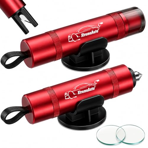 Xtremeauto 2 in 1 Car Emergency Escape Tool Window Breaker & Seat Belt Cutter Compact Safety Hammer for Car Vehicle Glass Breaker Rescue Tool for Emergency Escape (Red)