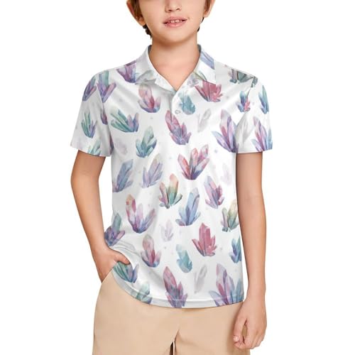 Boys' Classic Polo Shirts Short Sleeve Moisture-Wicking Golf & Tennis Shirts for Youth Teens Cute Diamond