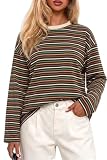 Chicrise Sudadera Mujer Rayas Oversize Jersey Cuello Redondo Sin Capucha, L