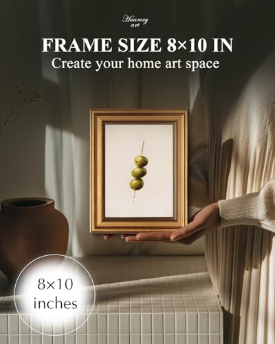 Image of HUARCEY Gold Framed Wall Art for Living Room, Olive Skewers Painting Prints, Vintage Wall Decor for Kitchen, Minimalism Bedroom Wall Art for Home Office A string of olives 10L x 8W