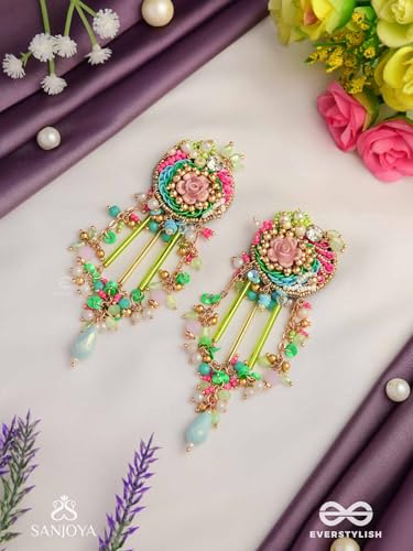 Image of SANJOYA BY EVERSTYLISH Manjusumana Beautiful Blossom Pastel Color Beads And Detail Work With Golden Embellishment Earrings Lightweight Jewelry For Women | Party, Festive, Wedding & Gifting