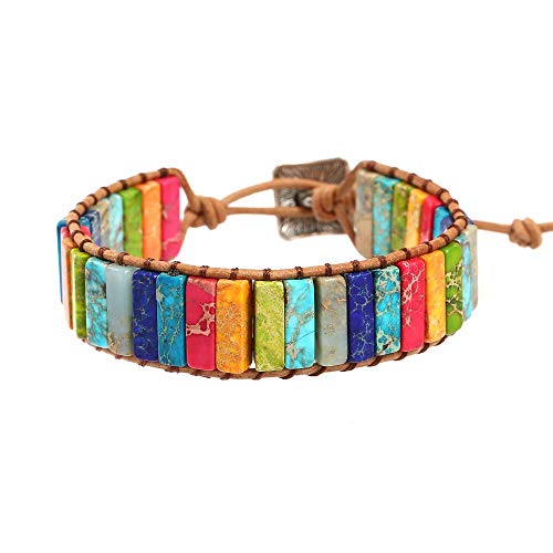 Plumiss Leather Chakra Handmade Imperial Jasper Wrap Adjustable Bead Bracelet