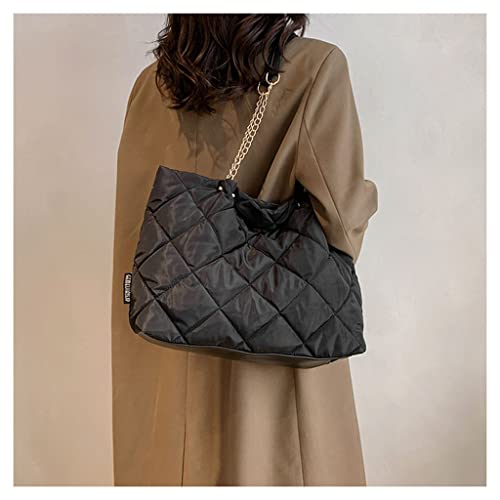 GRPKSSIB Quilted Tote Bag Soft Nylon Shoulder Bag Lightweight Puffer Padding Handbag Puffy Hobo with Chain for Women4