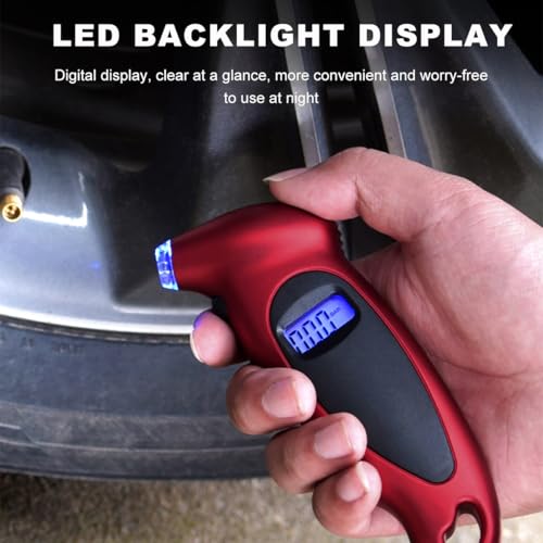 Image of KVAEY Digital Tire Pressure Gauge, 150 PSI 4 Settings Accurate Tire Gauge with Non-Slip Grip, Backlight LCD Tire Pressure Gauge Reader Checker Tool for Car Truck Bicycle Motorcycle (Red)