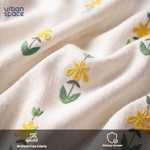 Image of Urban Space Cotton Sheer Curtain Pack of 1, Embroidered Semi Transparent Door Curtains 7 feet for Living Room, Bedroom & Balcony, 1 Pc Curtain with Eyelets and Tieback (Avira Yellow - 7 feet)