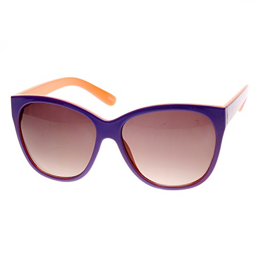 Retro Fun Fashion Colorful Retro Style Oversized Horn Rimmed Sunglasses (Purple-Orange)