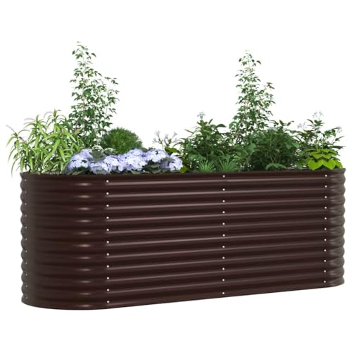 vidaXL Hochbeet Braun 240 x 80 x 81 cm Stahl, Stylischer Stahlblumenkübel, modernes Garten-Deko, minimalistische Hochbeet, robuster Outdoor-Gartenartikel für Terrassen