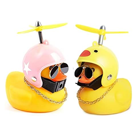 Duck Car Dashboard Decorations Rubber Duck Car Ornaments Cool Duck with Propeller Helmet Sunglasses Gold Chain (Pink Five Star + Little Red Mouth) Cover
