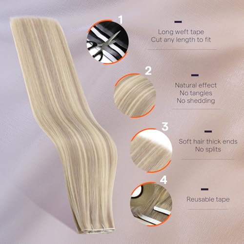Image of Full Shine Tape in Weft Extensions Human Hair, Dirty Blonde Mix 20 Inch