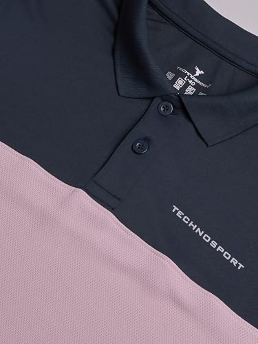Image of TECHNOSPORT Men's Slim Fit Color Block Half Sleeve Polo Neck T-Shirt with Technocool+, UPF50+ Sun Protection for Gym, Sports & Regular Use