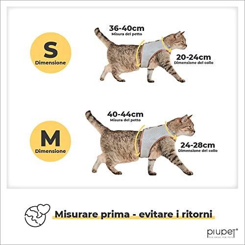 PiuPet® Pettorina Gatto (S) i 1,2m i Guinzaglio