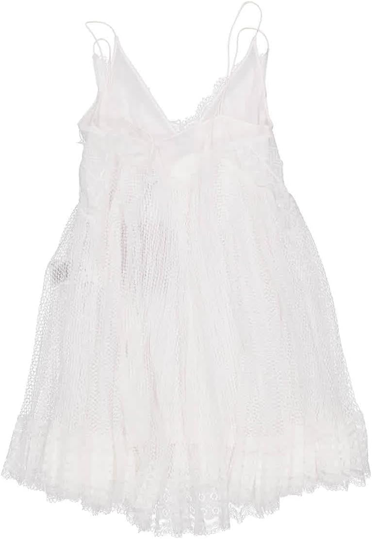 BURBERRY Ladies Optic White Fishnet And Lace Pleated Dress With Silk Slip, Brand Size 6 (US Size 4)