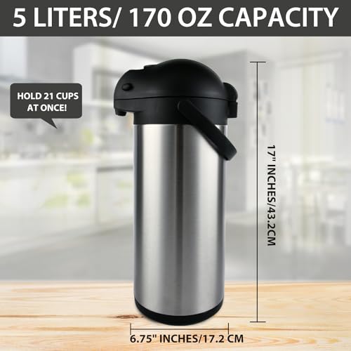 Stainless Steel Thermal Coffee Carafe Airpot-Large Beverage Dispenser Triple Wall Thermos Vacuum insulated Keeping Hot Coffee for 10 hours tea water coffee (5Liter /170 OZ) - Image 3