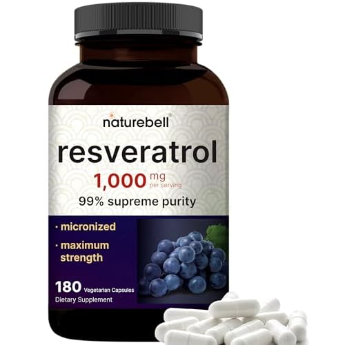 NatureBell Resveratrol Supplement 1000mg Per Serving, 180 Veggie Capsules, 99% Pure Trans-Resveratrol, Non-GMO
